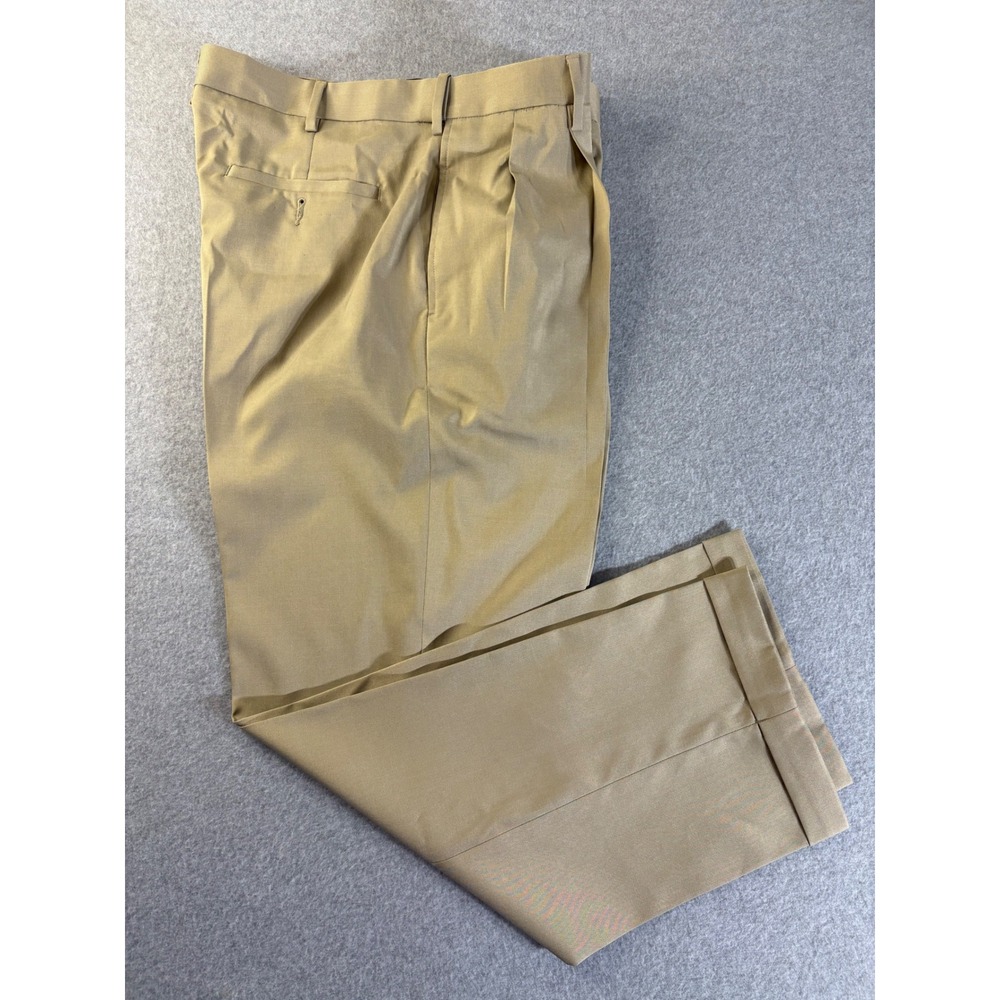 Savane Mens Pleated Dress Pants 36x30 Khaki Tan‎ Cuffed Stretch Trousers SU29369